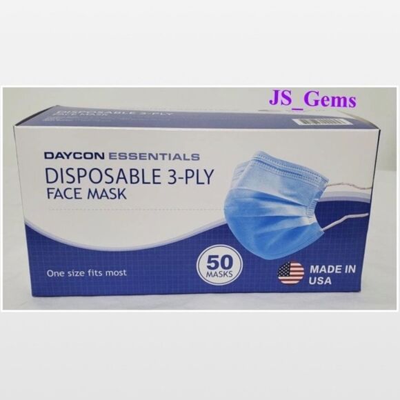 New Unisex 50 Blue & White Disposable Face Masks - Picture 2 of 13